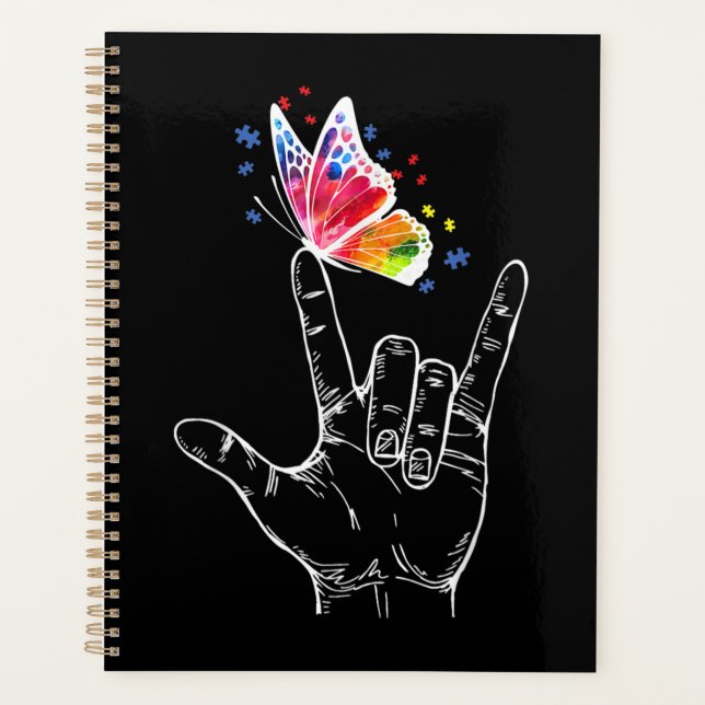 I Love You Hand Sign Language Butterfly Autism Planner (Front)