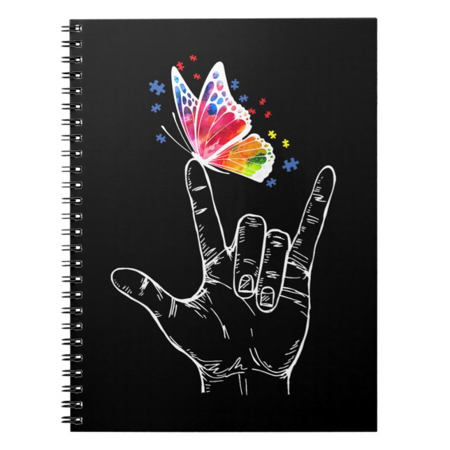 I Love You Hand Sign Language Butterfly Puzzle Pie Notebook (Front)