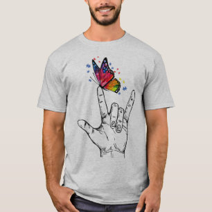 I Love You Hand Sign Language Butterfly Puzzle Pie T-Shirt