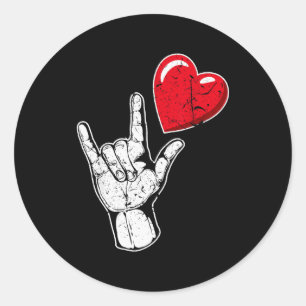 I Love You Hand Sign Valentines Day Shirt _ Langua Classic Round Sticker