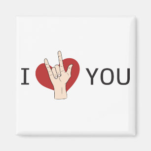 I love You, hand sign with red heart, deaf Magnet