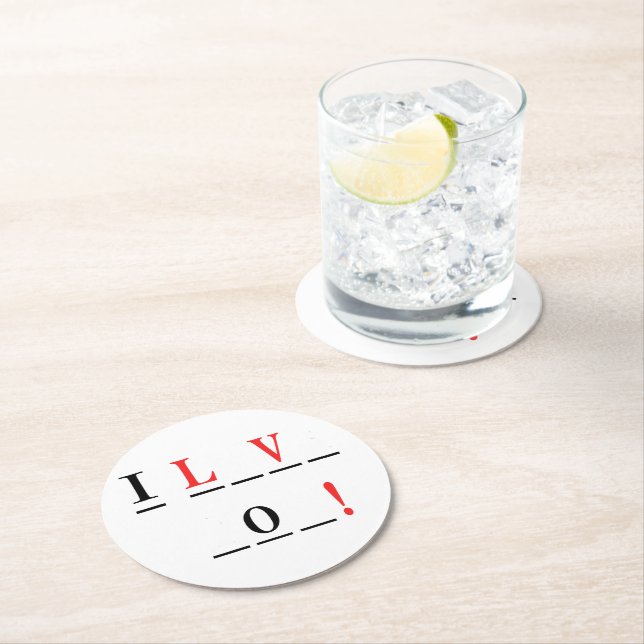 I Love You-Hangman Style by Shirley Taylor Round Paper Coaster (Insitu)