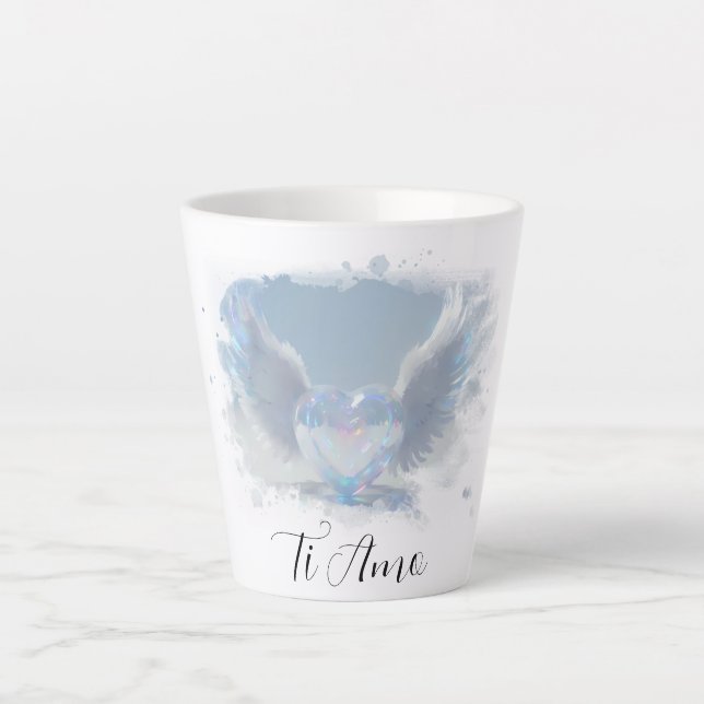 *~*  I Love You Heart Crystal Wings AP78 Ti Amo Latte Mug (Front)