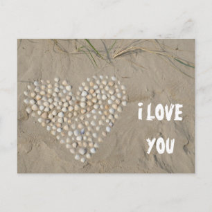 I LOVE YOU - Heart of shells on the beach Postcard