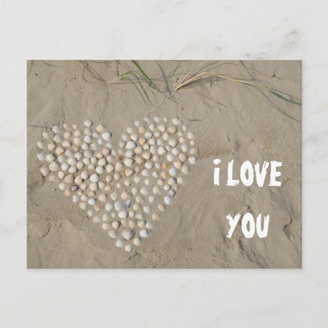 I LOVE YOU - Heart of shells on the beach Postcard (Front)