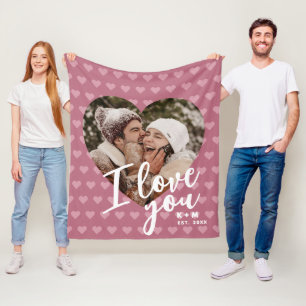 I Love You Heart Photo & Initials Fleece Blanket