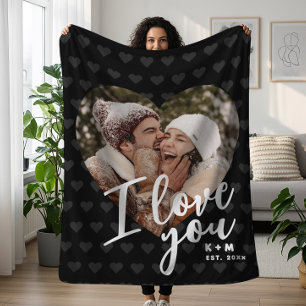 I Love You Heart Photo & Initials Fleece Blanket