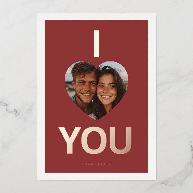 I Love You Heart Photo Valentine Foil Holiday Card (Front)