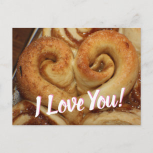 I Love you, Heart Shaped Cinnamon Bun Postcard