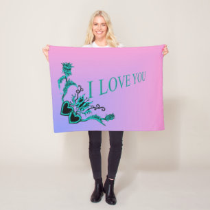 I love You , Heart with Flower and Butterfly Fleece Blanket