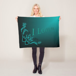 I love You , Heart with Flower and Butterfly Fleece Blanket