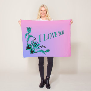 I love You , Heart with Flower and Butterfly Fleece Blanket