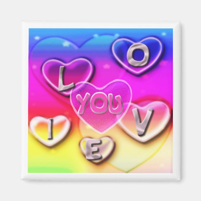 I LOVE YOU hearts clouds Magnet (Front)
