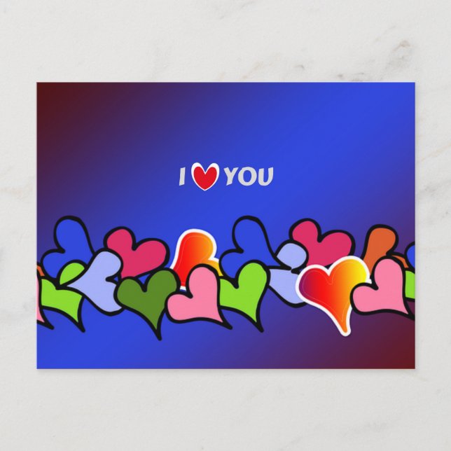 i love you, hearts galore colourful design postcard (Front)