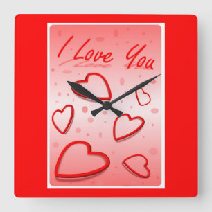 "I LOVE YOU" HEARTS SQUARE WALL CLOCK
