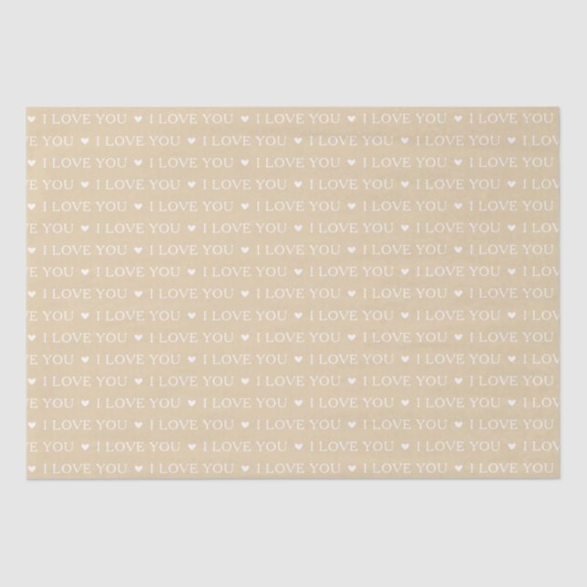 I Love You Hearts Typography Pale Gold Tissue Paper (Front)