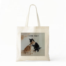I Love You Hugging Cats Tote Bag - Cute & Romantic