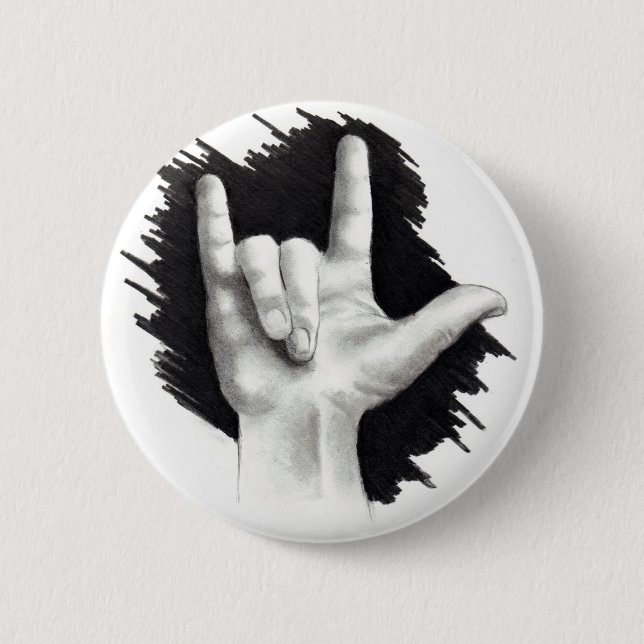 I LOVE YOU IN ASL #2 6 CM ROUND BADGE (Front)