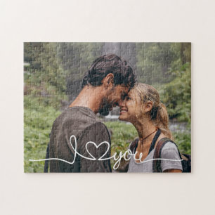 I Love You in White Script with Heart Custom Jigsaw Puzzle