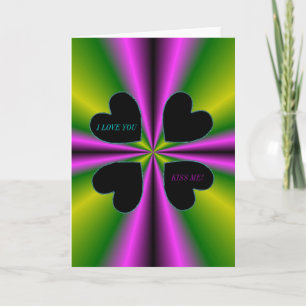 I LOVE YOU -Kiss me - Black Heart on purple green Card