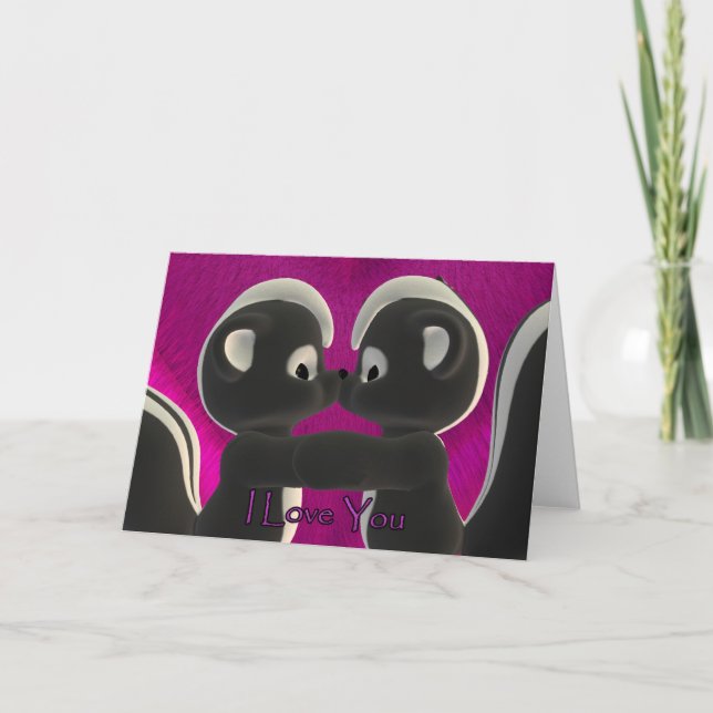 I love you, kissing skunks cute, Valentine's Day C Holiday Card (Front)