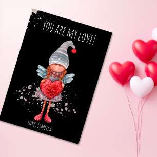 I Love You Lady Gnome With Red Heart Pun Valentine Holiday Card