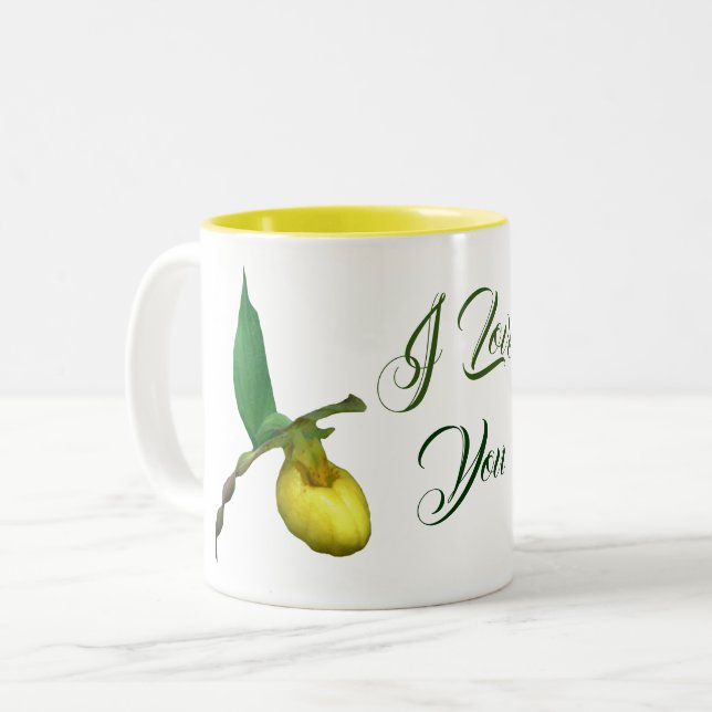 I Love You Lady Slipper Flower  Two-Tone Coffee Mug (Front Left)