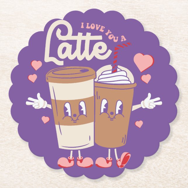 I love You latte Valentine Coffee Paper Coaster (Front)