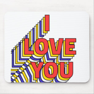 I LOVE YOU layered retro typography Mouse Pad