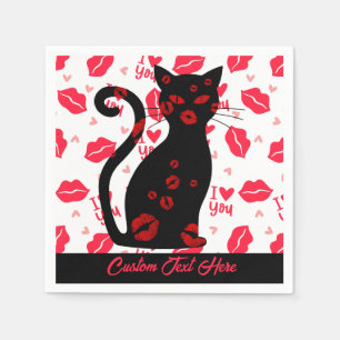 I Love You Lip Kiss Black Cat Romantic Personalise Napkin