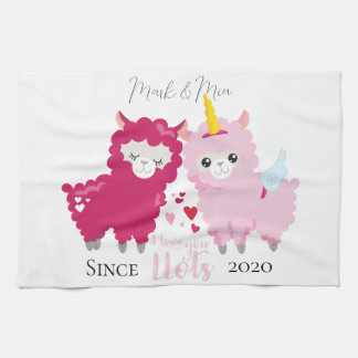 I Love You Llots Llama Customised Gift Him Her   Tea Towel