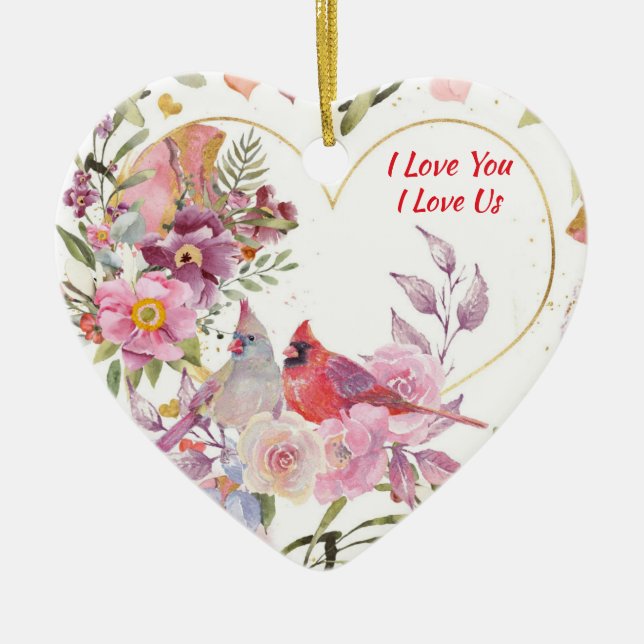 I Love You, Love Us Cardinals Ceramic Ornament (Front)
