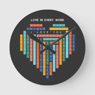I Love You - Love Word Quest - Heart Puzzle Round Clock