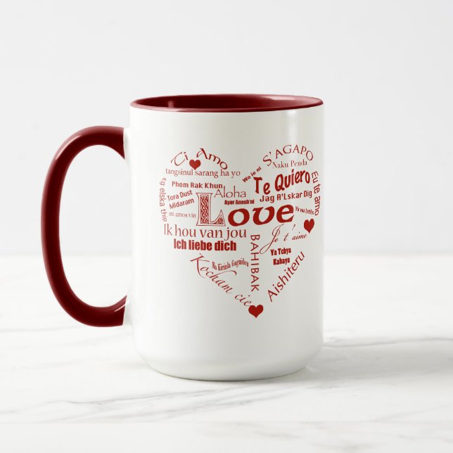 I Love You-Many Languages+Hearts Mug (Left)