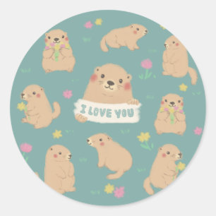 I Love You, Marmots Illustration Classic Round Sticker