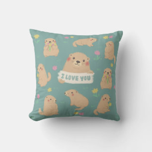 I Love You, Marmots Illustration Cushion