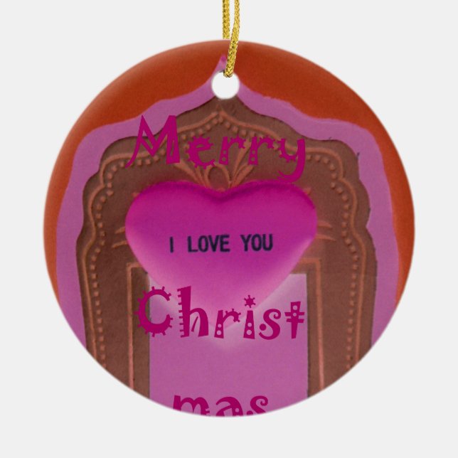 I love You Merry Christmas Heart Ceramic Ornament (Front)