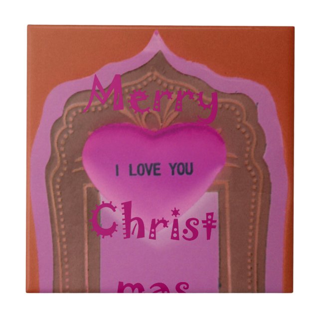 I love You Merry Christmas Heart Ceramic Tile (Front)