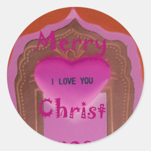I love You Merry Christmas Heart Classic Round Sticker