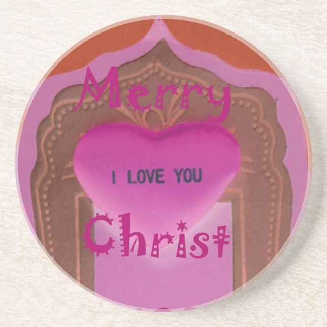 I love You Merry Christmas Heart Coaster (Front)