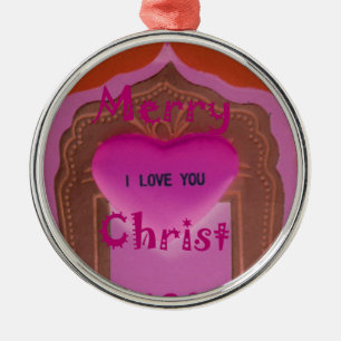 I love You Merry Christmas Heart Metal Ornament