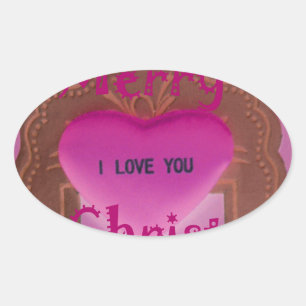 I love You Merry Christmas Heart Oval Sticker