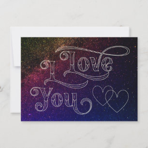 I Love You Modern Dark Heart Elegant Blue Space Card