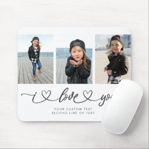 I Love You Modern Heart Script Photo Collage Mouse Pad