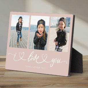 I Love You Modern Heart Script Photo Collage Plaque