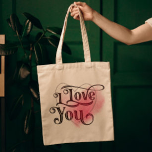 I Love You Modern Light Heart Graphic Elegant Text Tote Bag