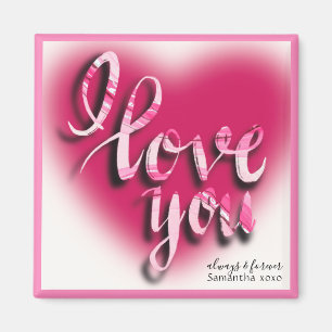 I Love You Modern Valentines Pink Heart Magnet