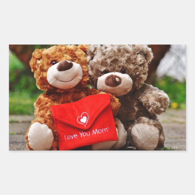 I LOVE YOU MOM - Cute & Cuddly Teddy Bears Rectangular Sticker (Front)