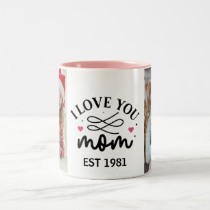 I love you Mom   Elegant Script 2 Photo Collage Two-Tone Coffee Mug
