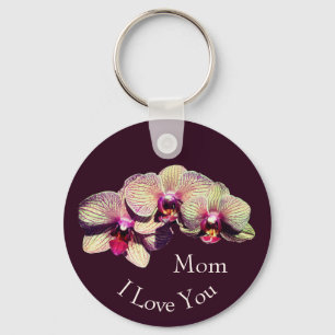 I Love You Mom Fancy Orchid Flowers  Key Ring